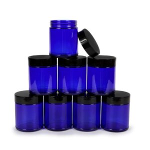 Vivaplex, Cobalt Blue, 8 ounce, Round Glass Jars, with Black Lids - 8 pack