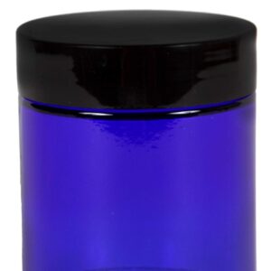 Vivaplex, Cobalt Blue, 8 ounce, Round Glass Jars, with Black Lids - 8 pack