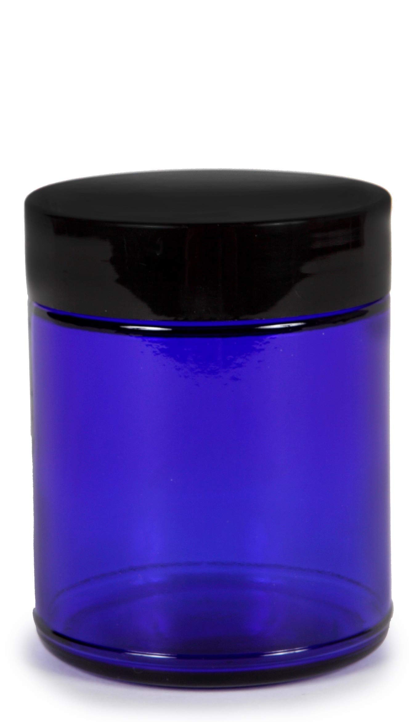 Vivaplex, Cobalt Blue, 8 ounce, Round Glass Jars, with Black Lids - 8 pack