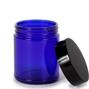 Vivaplex, Cobalt Blue, 8 ounce, Round Glass Jars, with Black Lids - 8 pack