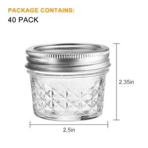 4oz / 120ml Mason Jars Glass Canning Jars, Jelly Jars With Regular Lids, Ideal for Honey,Jam,Wedding Favors,Shower Favors, Set of 40