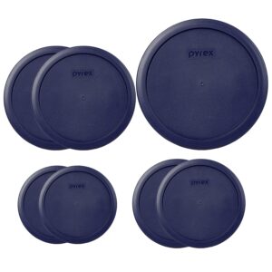 pyrex bundle - 7 items: (1) 7402-pc 6/7-cup blue lid, (2) 7201-pc 4-cup blue lids, (2) 7200-pc 2-cup blue lids, (2) 7202-pc 1-cup blue lids made in the usa