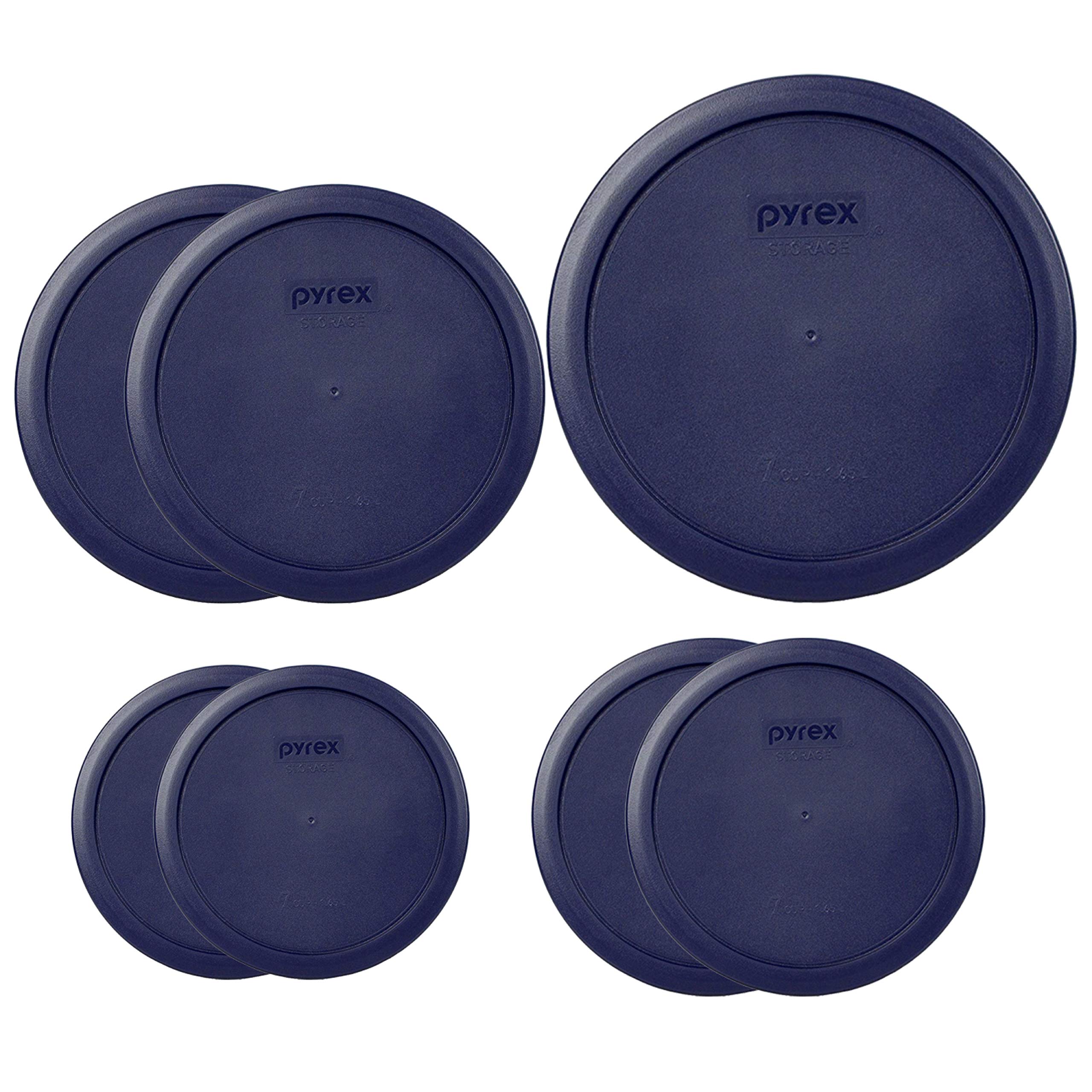 Pyrex Bundle - 7 Items: (1) 7402-PC 6/7-Cup Blue Lid, (2) 7201-PC 4-Cup Blue Lids, (2) 7200-PC 2-Cup Blue Lids, (2) 7202-PC 1-Cup Blue Lids Made in the USA