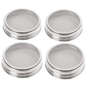 4 pack stainless steel sprouting jar strainer lids - regular mouth mason jar screen sprouting kit lids - for growing bean, broccoli, alfalfa, salad sprouts and more
