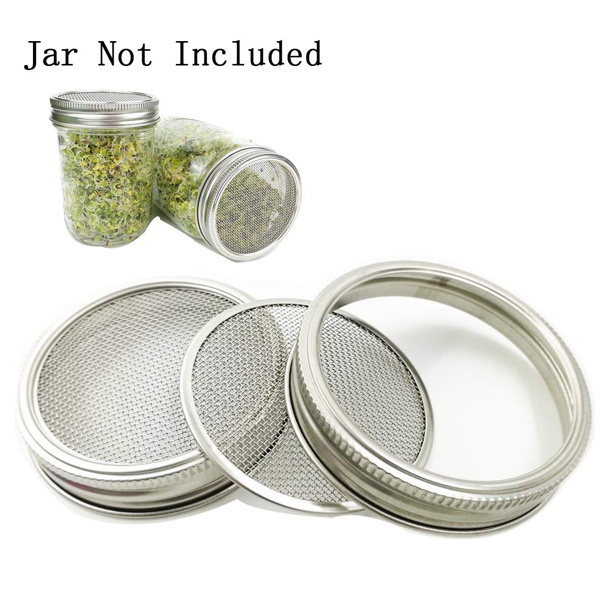 4 Pack Stainless Steel Sprouting Jar Strainer Lids - Regular Mouth Mason Jar Screen Sprouting Kit Lids - for Growing Bean, Broccoli, Alfalfa, Salad Sprouts and More