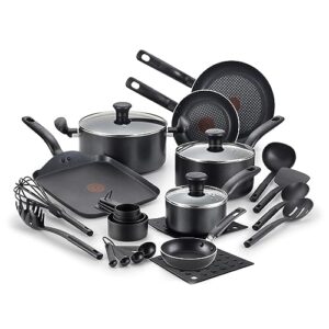 t-fal initiatives nonstick cookware set 20 piece oven safe 350f pots and pans, dishwasher safe black