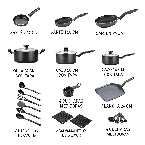 T-fal Initiatives Nonstick Cookware Set 20 Piece Oven Safe 350F Pots and Pans, Dishwasher Safe Black