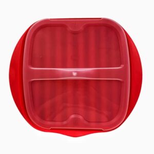 newkaijian microwave bacon tray with splatter lid, safety, quick and with no mess, microwave bacon cooker make crispy bacon in few minutes（red）