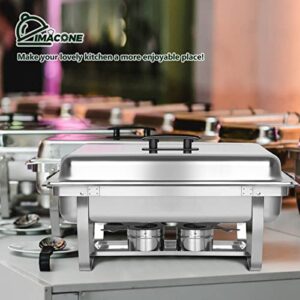 IMACONE Chafing Dish Buffet Set of 4, 8QT Stainless Steel Rectangular Chafers and Buffet Warmer Sets for Catering, Foldable Complete Set w/Half Size Food Pan, Lid, Fuel Holder for Event Party Holiday