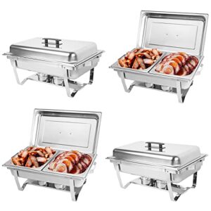 imacone chafing dish buffet set of 4, 8qt stainless steel rectangular chafers and buffet warmer sets for catering, foldable complete set w/half size food pan, lid, fuel holder for event party holiday