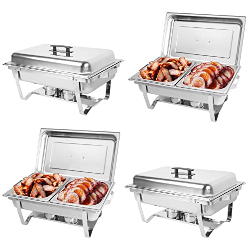 IMACONE Chafing Dish Buffet Set of 4, 8QT Stainless Steel Rectangular Chafers and Buffet Warmer Sets for Catering, Foldable Complete Set w/Half Size Food Pan, Lid, Fuel Holder for Event Party Holiday