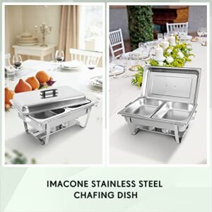 IMACONE Chafing Dish Buffet Set of 4, 8QT Stainless Steel Rectangular Chafers and Buffet Warmer Sets for Catering, Foldable Complete Set w/Half Size Food Pan, Lid, Fuel Holder for Event Party Holiday