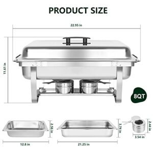 IMACONE Chafing Dish Buffet Set of 4, 8QT Stainless Steel Rectangular Chafers and Buffet Warmer Sets for Catering, Foldable Complete Set w/Half Size Food Pan, Lid, Fuel Holder for Event Party Holiday