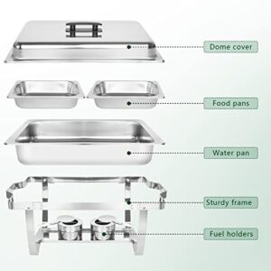 IMACONE Chafing Dish Buffet Set of 4, 8QT Stainless Steel Rectangular Chafers and Buffet Warmer Sets for Catering, Foldable Complete Set w/Half Size Food Pan, Lid, Fuel Holder for Event Party Holiday