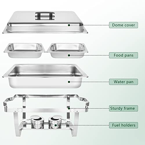 IMACONE Chafing Dish Buffet Set of 4, 8QT Stainless Steel Rectangular Chafers and Buffet Warmer Sets for Catering, Foldable Complete Set w/Half Size Food Pan, Lid, Fuel Holder for Event Party Holiday