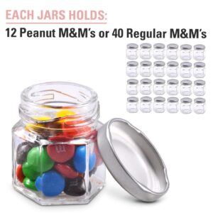 1.5 oz Hexagon Mini Glass Jars with Silver Lids and Labels (Pack of 24)