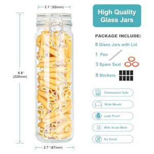 Ritayedet Airtight Glass Jars Set of 8 with Hinged Lids for Vanilla Extract, Portable Glass Water Bottles with Leak Proof Silicone Seal, 20 oz(600ml), Dishwasher Safe