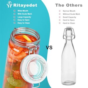 Ritayedet Airtight Glass Jars Set of 8 with Hinged Lids for Vanilla Extract, Portable Glass Water Bottles with Leak Proof Silicone Seal, 20 oz(600ml), Dishwasher Safe