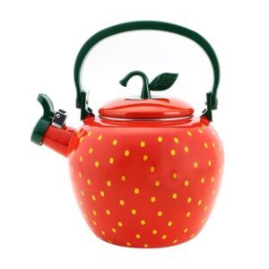 whistling tea kettle for stove top enamel on steel teakettle, supreme housewares strawberry fruit decor teapot water kettle cute kitchen accessories teteras (2.3 quart, strawberry)