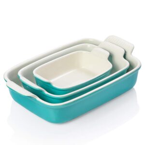 sweejar porcelain bakeware set for cooking, ceramic rectangular baking dish lasagna pans for casserole dish, cake dinner, kitchen, banquet and daily use, 13 x 9.8 inch(turquoise)