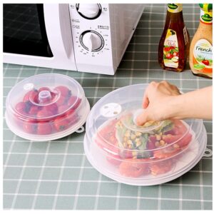 microwave splatter cover for food, bpa-free steam vents microwave plate cover with easy-grip handle, fruit drainer basket, for dishwasher safe & refrigerator - 2pcs (diameter 9 inch + 6.7 inch)