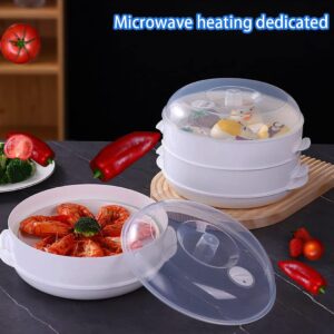 Microwave Splatter Cover for Food, BPA-Free Steam Vents Microwave Plate Cover with Easy-Grip Handle, Fruit Drainer Basket, For Dishwasher Safe & Refrigerator - 2Pcs (Diameter 9 inch + 6.7 inch)