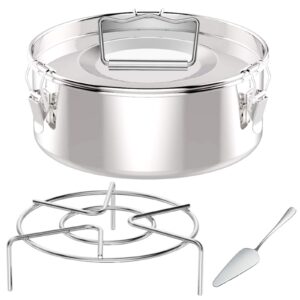 flan mold with lid, stainless steel flan pan for instant pot 6qt(3qt, 8qt avail) - flanera flan maker come with rack and spatula