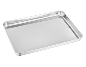 teamfar toaster oven pan, stainless steel toaster oven tray ovenware, 12.4’’x 9.7’’x1’’, non toxic & healthy, rust free & mirror finish, easy clean & dishwasher safe