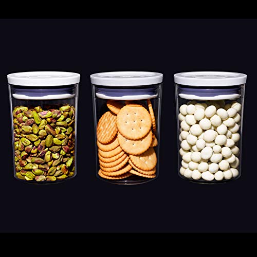 OXO Good Grips 3-Piece Mini Round POP Canisters | Includes three 0.6 Qt/0.6 L Airtight Food Storage Containers | Ideal for tea, sugar cubes | BPA Free | Dishwasher Safe