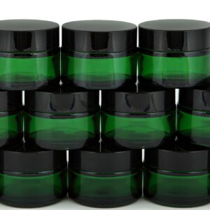 Vivaplex, 12, Green, 1 oz, Round Glass Jars, with Inner Liners and black Lids