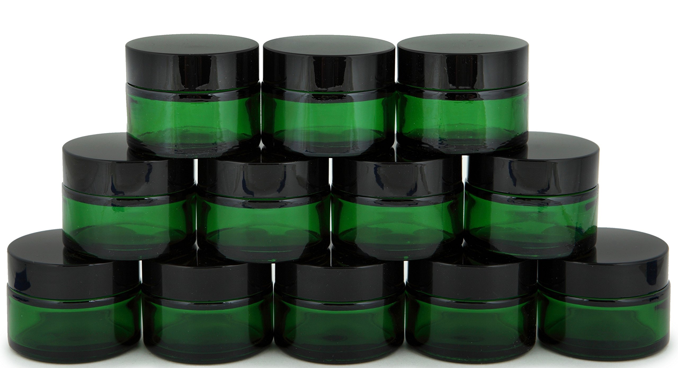 Vivaplex, 12, Green, 1 oz, Round Glass Jars, with Inner Liners and black Lids