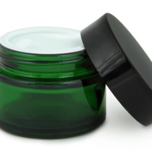 Vivaplex, 12, Green, 1 oz, Round Glass Jars, with Inner Liners and black Lids