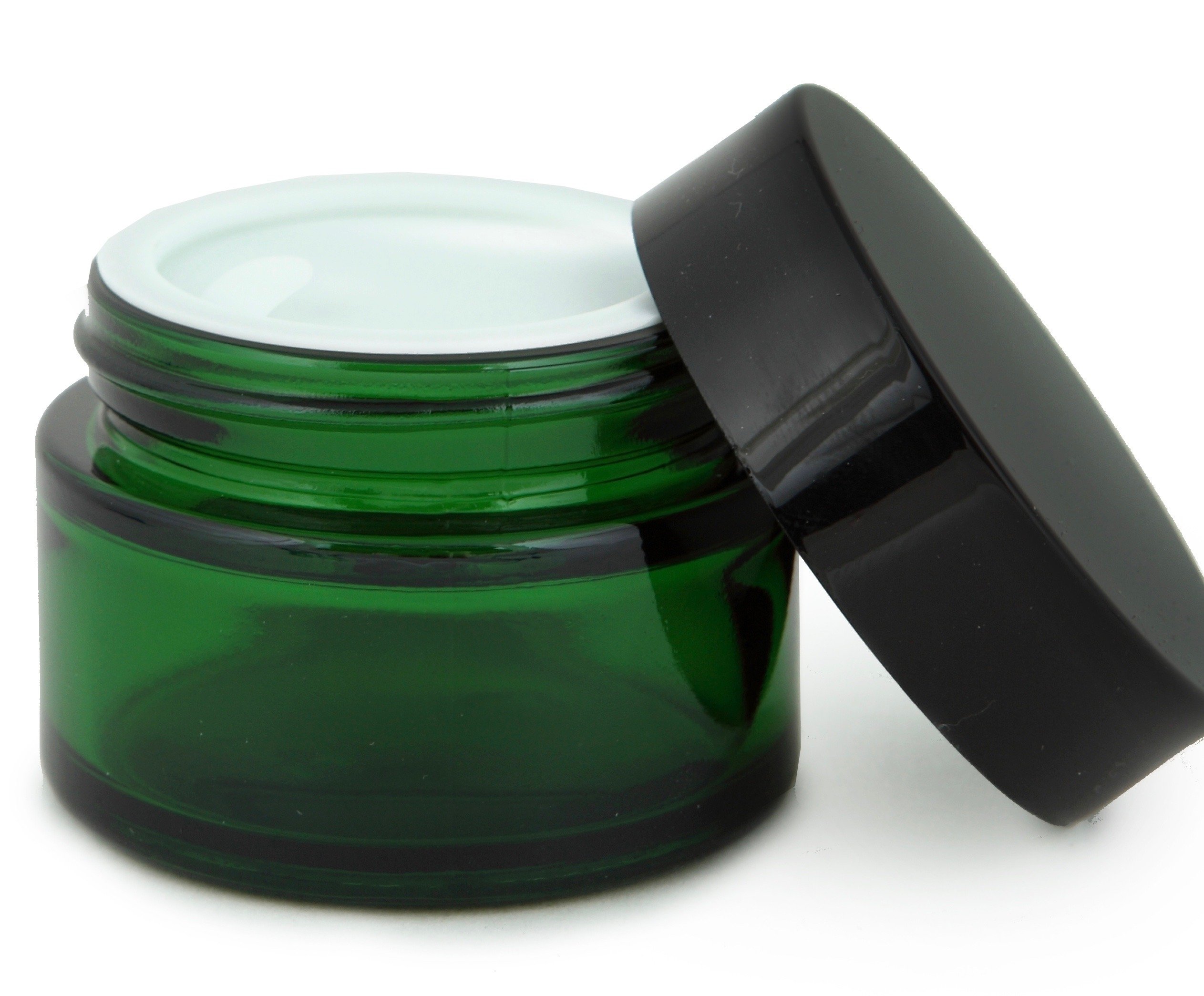 Vivaplex, 12, Green, 1 oz, Round Glass Jars, with Inner Liners and black Lids