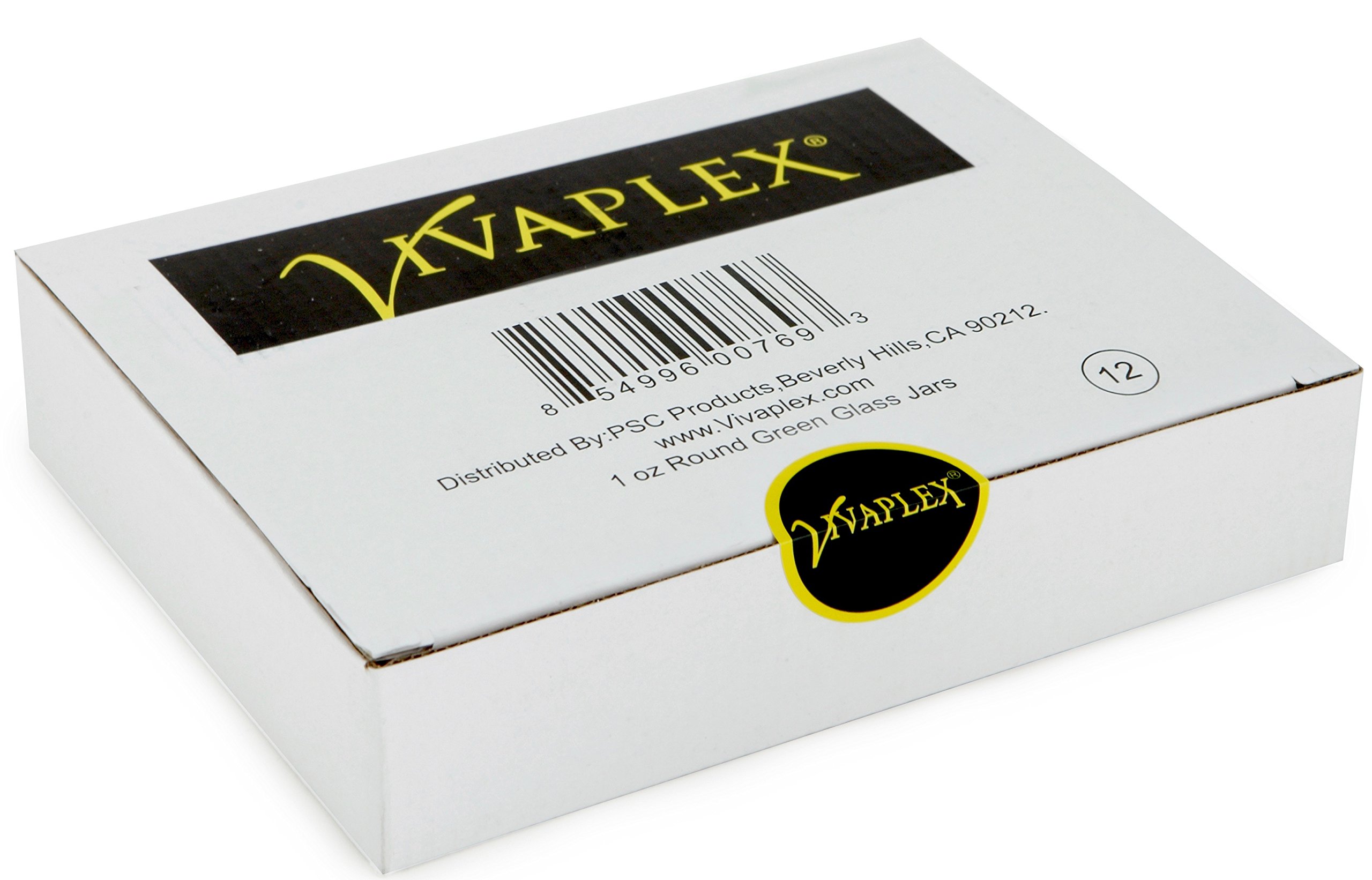 Vivaplex, 12, Green, 1 oz, Round Glass Jars, with Inner Liners and black Lids