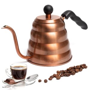 mixpresso gooseneck pour over coffee kettle, barista pour control design for coffee & tea high-grade stainless steel 1.2 liter (40 oz) drip coffee induction cooker, copper stovetop kettle
