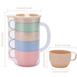 UDOIT Unbreakable Wheat Straw Kettle Set with 4 Multicolor Cups for Kids Children Toddler Adult, Lightweight Natural Reusable Drinking Mugs Pitcher Jug for Coffee, Tea, Water, Milk, Juice