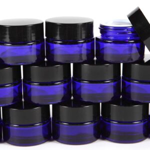 Vivaplex, 12, Cobalt Blue, 1 oz, Round Glass Jars, with Inner Liners and black Lids