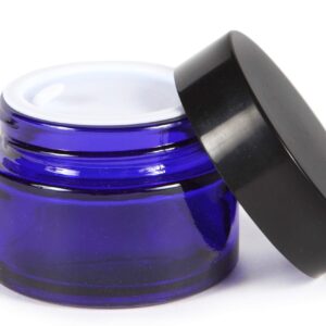 Vivaplex, 12, Cobalt Blue, 1 oz, Round Glass Jars, with Inner Liners and black Lids