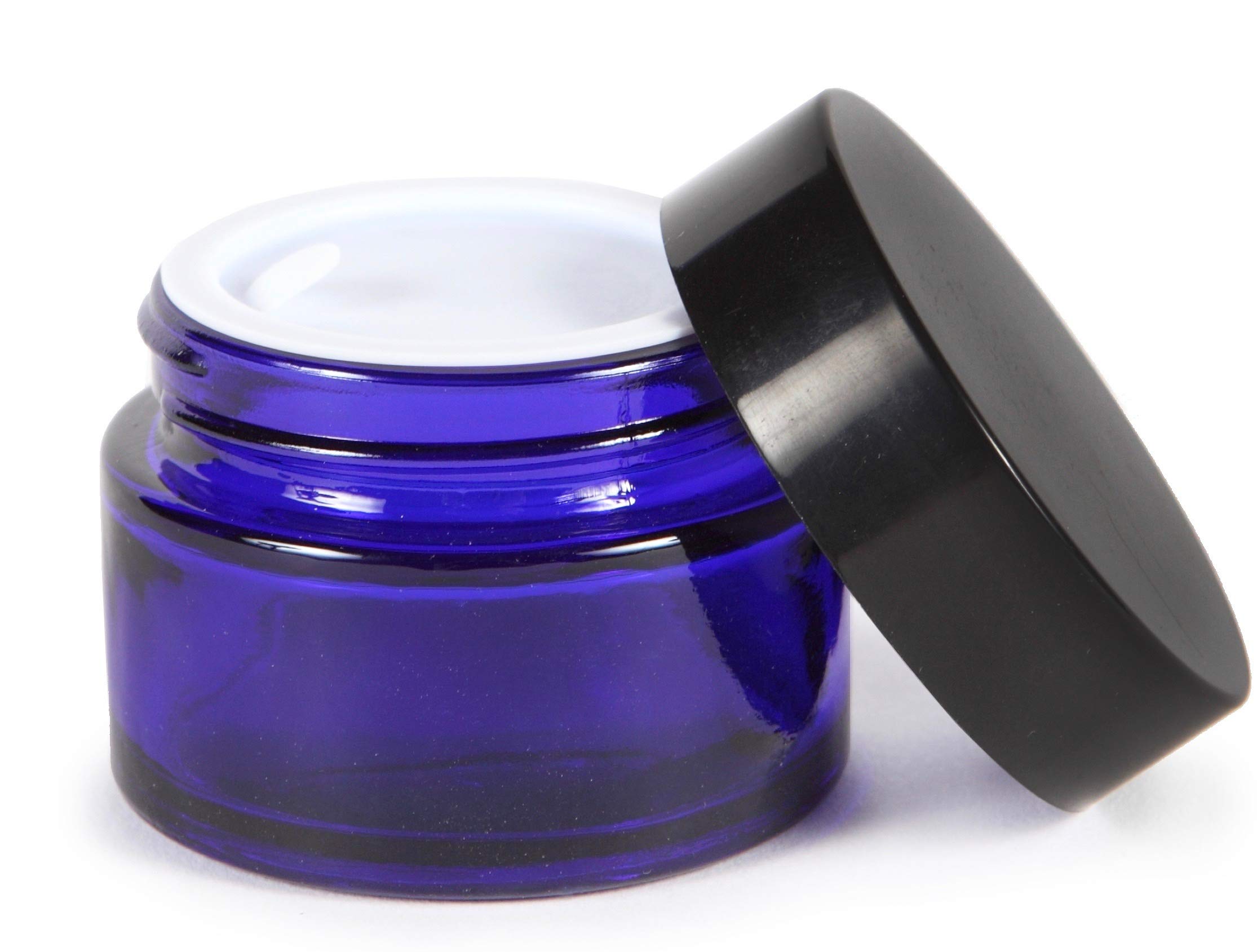 Vivaplex, 12, Cobalt Blue, 1 oz, Round Glass Jars, with Inner Liners and black Lids