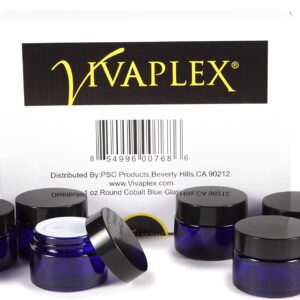 Vivaplex, 12, Cobalt Blue, 1 oz, Round Glass Jars, with Inner Liners and black Lids