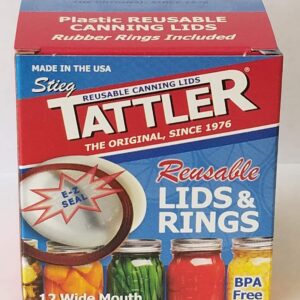 Authentic Tattler E-Z Seal Reusable Canning Lids - Wide Mouth - 1 Dozen (12) Plastic Lid/Rubber Ring - MADE IN THE USA!