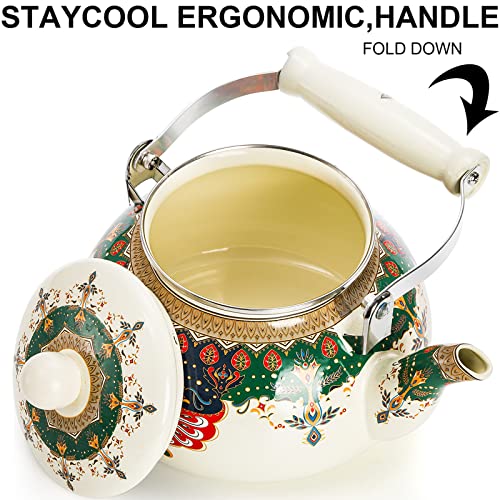 DEAYOU 2.6 Quart Enamel Tea Kettle, 2.5L Porcelain Tea Pot with Handle for Hot Water, No Whistling