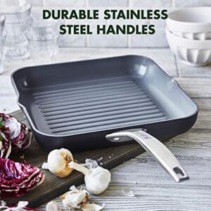 GreenPan Paris Pro Hard Anodized Healthy Ceramic Nonstick, 11" Square Grill Pan, PFAS-Free, Dishwasher Safe, Grey