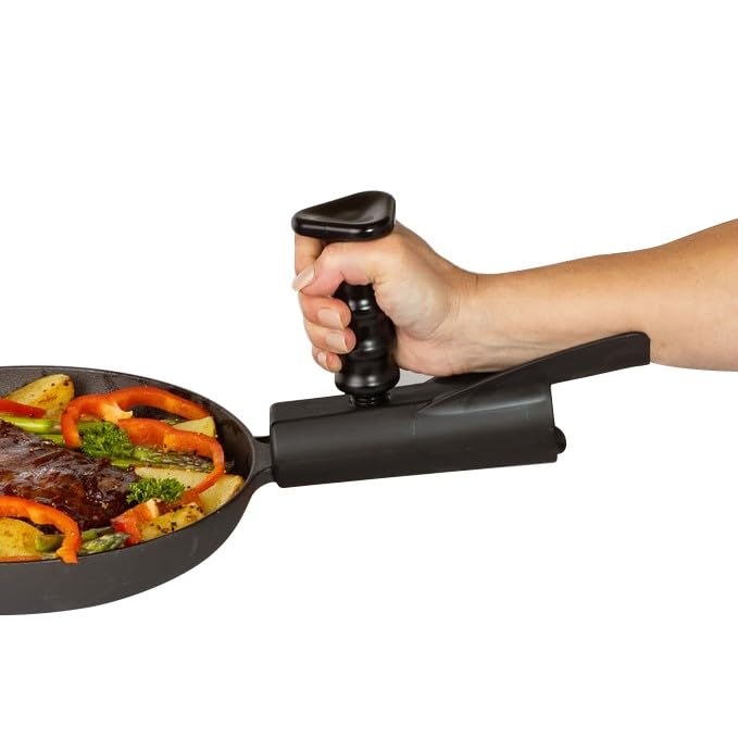 Pan Buddy™- Vertical Attachment for Pan Handle- Adds Leverage and Support- Makes Lifting Heavy Cookware Easier! (Black)