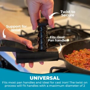 Pan Buddy™- Vertical Attachment for Pan Handle- Adds Leverage and Support- Makes Lifting Heavy Cookware Easier! (Black)