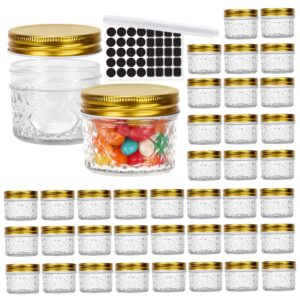 starside 40 pack 4 oz glass mason jars with regular lids, 120 ml canning jars containers for jam, honey, candies,wedding favors, decorations, baby foods. included 1 pens and 80 labels.