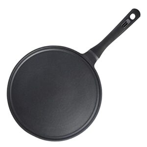 s·kitchn crepe pan nonstick dosa pan, tawa pan for roti indian, non-stick pancake griddle compatible with induction cooktop, comal for tortillas, griddle pan for stove top - 11 inches