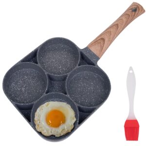 yarlung 4-cup fried egg frying pan with brush for oil, non-stick poached egg pan pancake skillet for burger, omelet, outdoor camping, 13.5 x 7 inches