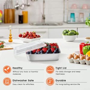 Herogo 8”x 8” Square Cake Pan, Stainless Steel Square Baking Pan with Lid, Cakes Brownie Lasagna Pan Set, 2 Pans + 2 Lids, Healthy & Durable, Dishwasher Safe