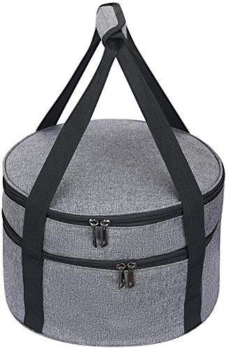 Casserole Carrier,Pie Carrier, Insulated Casserole Carriers Bag Case with Handle,2 Compartments Insulated lunch bag Food Carrier Hot Plate Salad Bowl Holder For Picnic Potluck Trip Holiday.Grey 12.5”